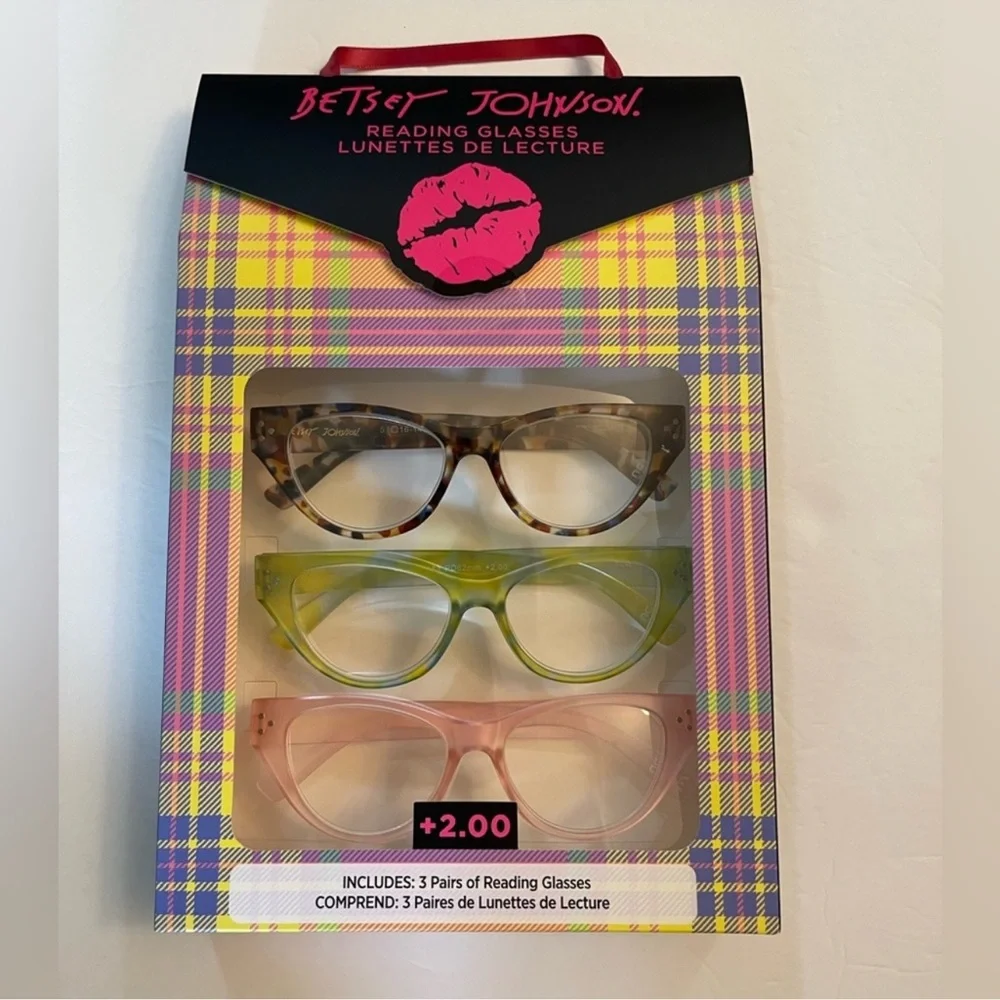 Betsey Johnson Designer 3 Pairs Of Fashion Reading Glasses +2.00 New